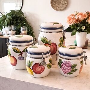 Ceramic Fruit-Patterned Airtight Storage Canister Set - White